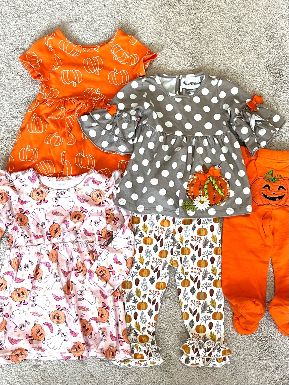 12 Months Halloween Bundle Pumpkin Dress Orange Adorable Polka Dot Fall Set